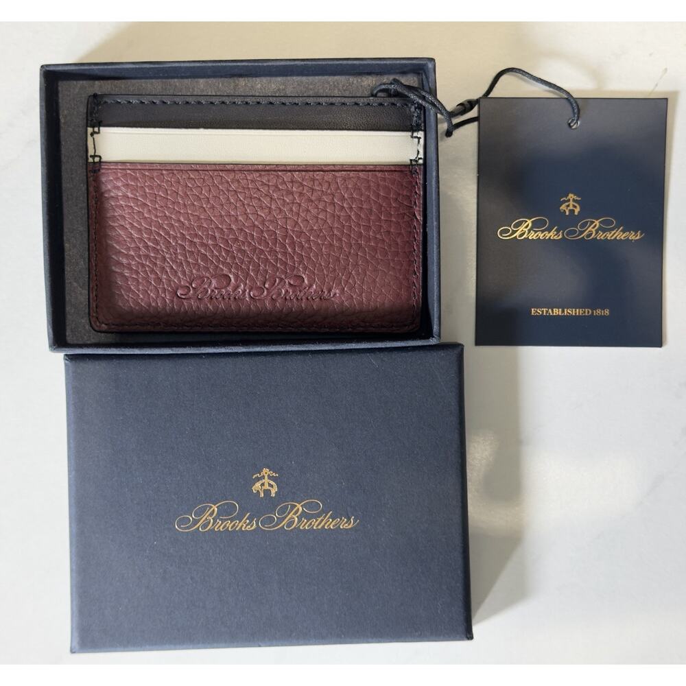 Brooks Brothers Men's Card Holder Wallet Brown/Black/White Logo Accent